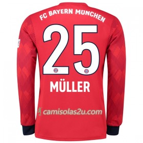 Camisolas de Futebol FC Bayern München Muller 25 Equipamento Principal 2018/19 Manga Comprida
